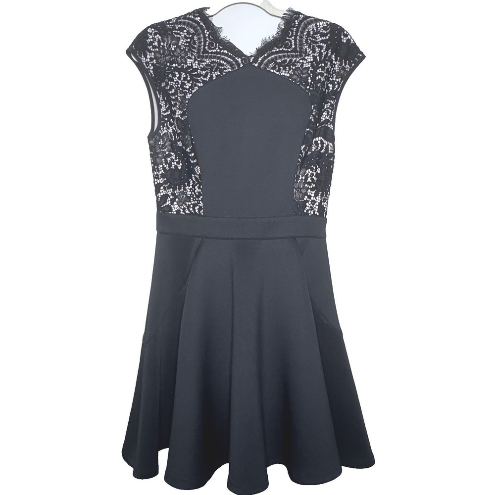 Ted Baker Lace Panel Skater Mini Dress Women 2 Black Cocktail Sleeveless Zipper